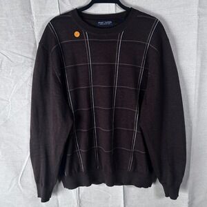 Grant Thomas Mens XL Brown Italian Merino Wool Striped Crewneck Sweater